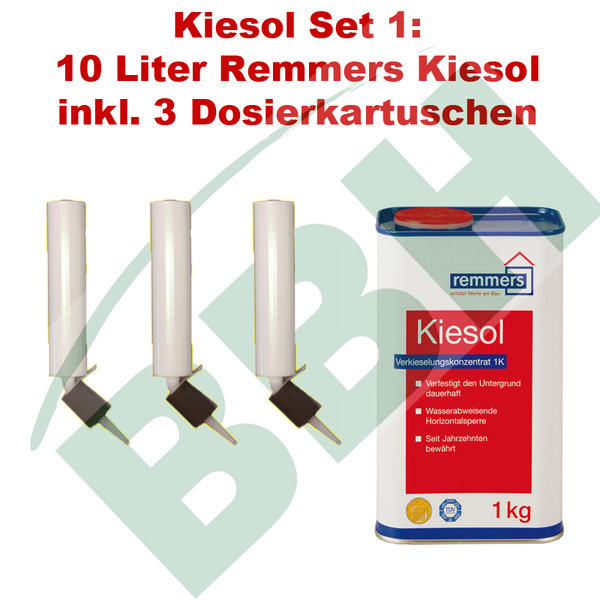 Kiesol Set 1: Remmers Kiesol Verkieselung 10 KG + 3 Dosierkartuschen