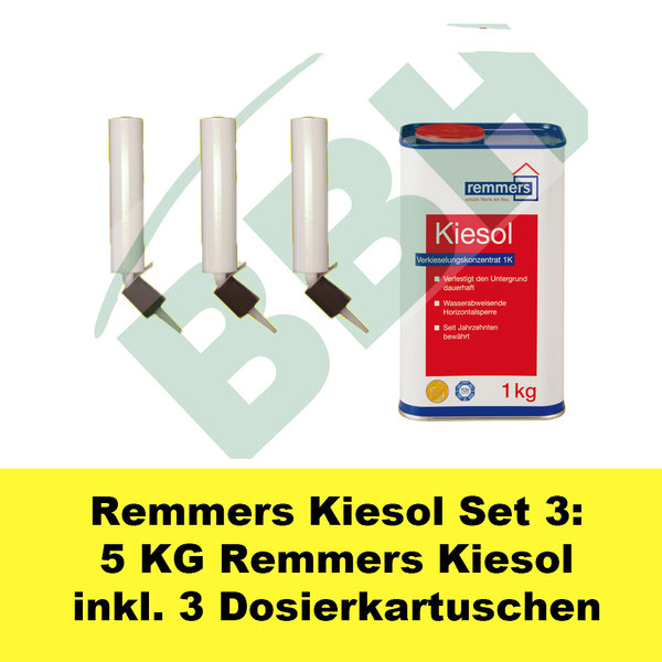 Kiesol Set 3: Remmers Kiesol Verkieselung 5 KG + 3 Dosierkartuschen