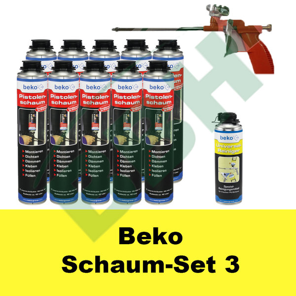 Beko Schaum-Set 3: Schaumpistole + 10 x Pistolenschaum 750ml + 500 ml Reiniger